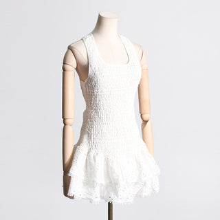 Ruffled Embroidered Sleeveless Mini Dress