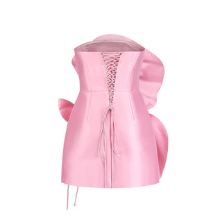 Luna Strapless Satin Flower Mini Dress