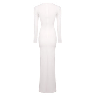 Long Sleeve Knotted Maxi Dress - Sexy Round Neck Ribbon Detail