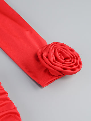 Elegant One-OffShoulder Long Sleeves- Tall Dress with Floral Detailing