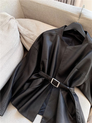 Short Faux Leather Jacket With Belt