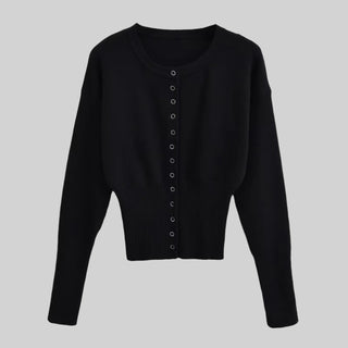 Ribbed Knit Button-Up Long Sleeve Sweater Top