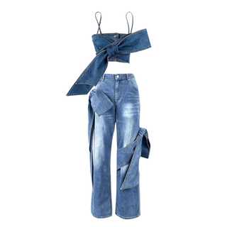 Bow Charm Denim Set