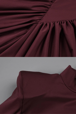 Ruched High-Neck Long Sleeve Long Dress