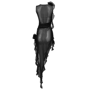 Silvana Mesh Sleeveless See Through Flower Mini Dress