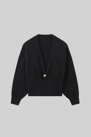 V-Neck Gold Button Long Sleeve Short Knitted Sweater