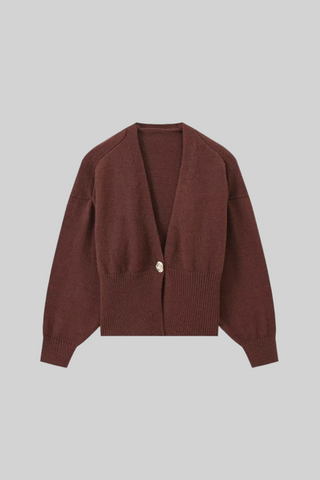 V-Neck Gold Button Long Sleeve Short Knitted Sweater