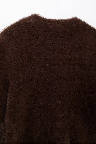 Faux Fur Cardigan Top with Floral Button Detailing