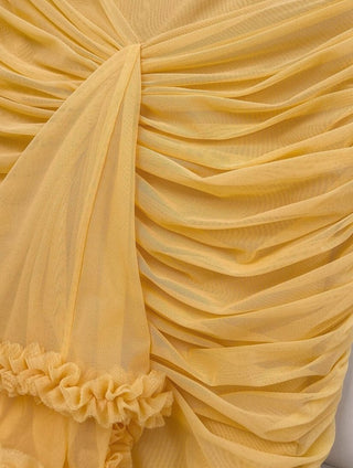 Elegant Sleeveless Long Mesh Dress with Ruffled Details