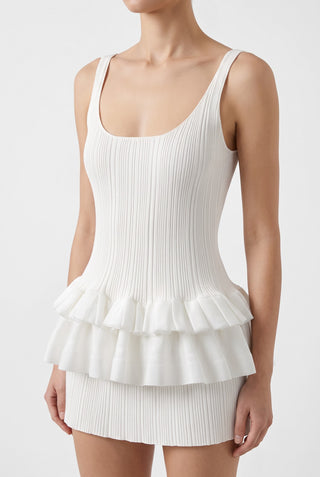Sleeveless Ribbed Knit Peplum Tank Top with Double Ruffle Hem