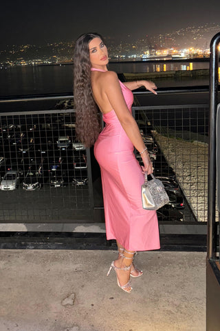 Lily Pink Backless Flower Midi Dress