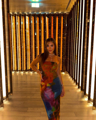 Marble Marvel Strapless Mesh Mini Dress