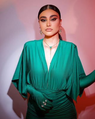 Emerald Charm  Mini Dress With Gloves