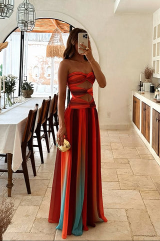 Strapless Ombre Cutout Long Dress
