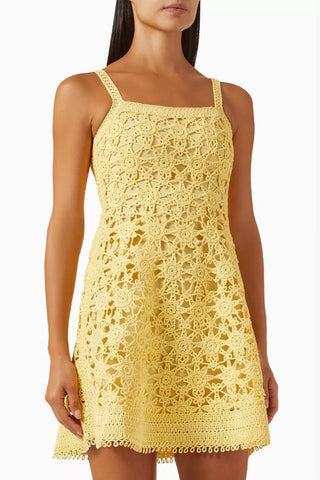Sunbeam Sleeveless Yellow Crochet Sleeveless Knit Mini Dress