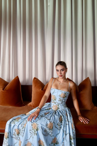 Vintage Garden Inspired Floral Corset Maxi Dress