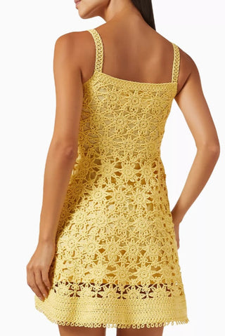 Sunbeam Sleeveless Yellow Crochet Sleeveless Knit Mini Dress