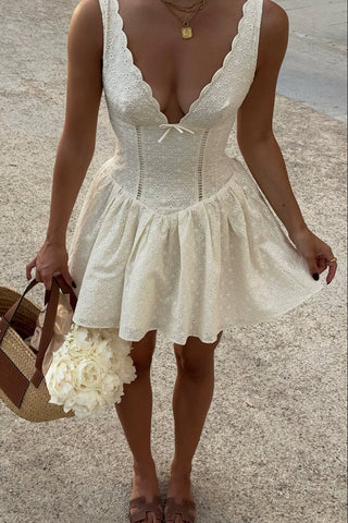Bloom Lace Mini Dress – V-Neck Corset Bodice with Flowy Skirt
