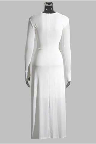 Gold Accent Cutout Long Sleeve Long Dress