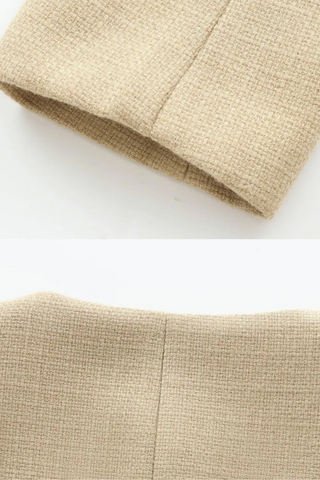 Elegant Tweed Button-Up Blazer with Gold Embellished Buttons