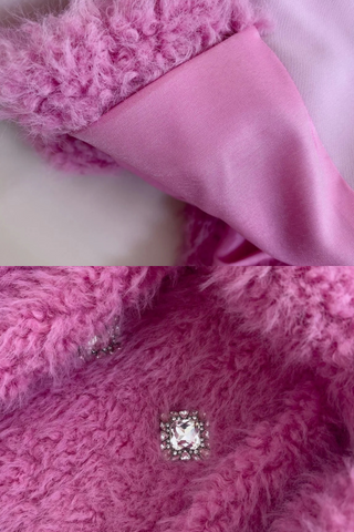 Pink Faux Fur Midi Coat with Oversized Collar