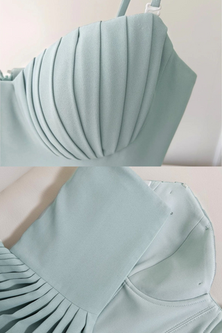 Mint Green Strapless Maxi Dress with Pleated Skirt and Sweetheart Bodice