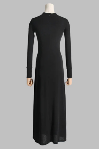 Gold Accent Cutout Long Sleeve Long Dress