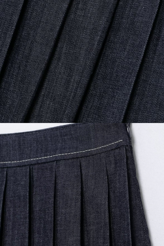 Pleated High-Waisted Denim Mini Skirt