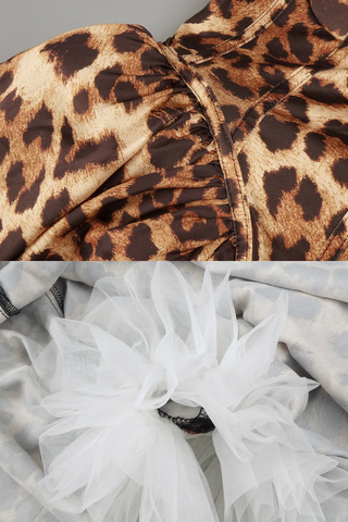 Leopard Print Corset Midi Dress with Crystal Straps