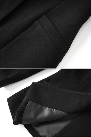 Two-Tone Blazer & Skirt Set – Black and White Contrast Tailored Jacket with Mini Skirt