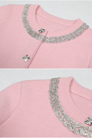 Long-Sleeve Knit Embellished Button-Up Cardigan