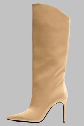 Glossy High-Shine Patent Leather Pointed Toe Knee Boots