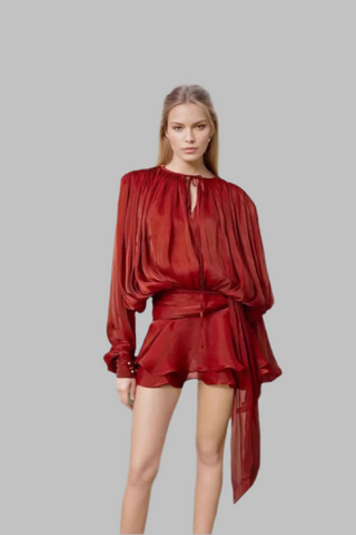 Flowy Sheer Black Blouse Dress with Layered Skirt & Shorts