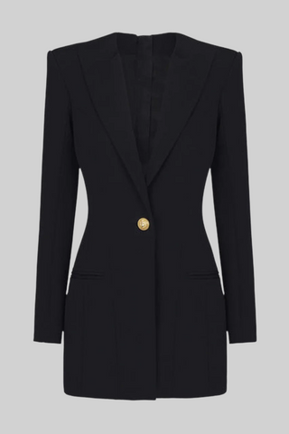 Classic Long Sleeve Blazer Dress – Fitted Crepe with Sharp Lapels
