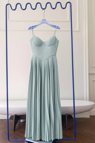 Mint Green Strapless Maxi Dress with Pleated Skirt and Sweetheart Bodice