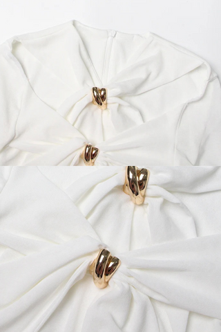 Gold Accent Cutout Long Sleeve Long Dress