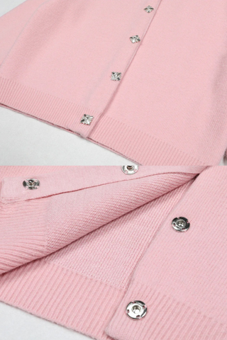 Long-Sleeve Knit Embellished Button-Up Cardigan