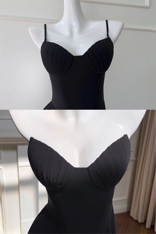 Black Strapless Maxi Dress with Pleated Skirt and Sweetheart Bodice