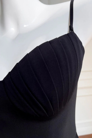 Black Strapless Maxi Dress with Pleated Skirt and Sweetheart Bodice