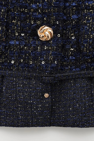 Elegant Tweed Belted Vest – Sleeveless Round Neck Textured Jacket with Gold Button Details