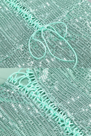Mint Sequin Bodycon Long Dress with Spaghetti Straps and Thigh-High Slit