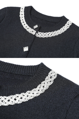 Long-Sleeve Knit Embellished Button-Up Cardigan