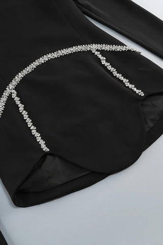 Crystal-Embellished Long-Sleeve Mini Dress