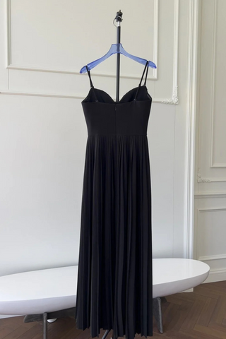 Black Strapless Maxi Dress with Pleated Skirt and Sweetheart Bodice