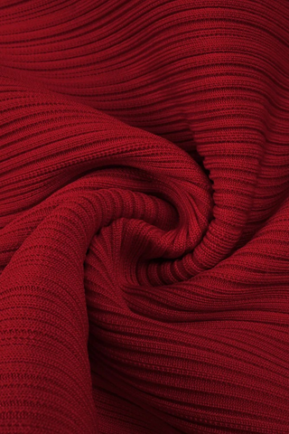 Red Long-Sleeve High-Neck Ribbed Maxi Dress