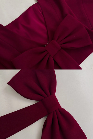Elegant Burgundy Sleeveless Bow-Back Mini Dress