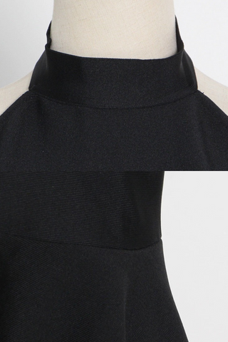 High-Neck Layered bandage dress with Pleated Skirt