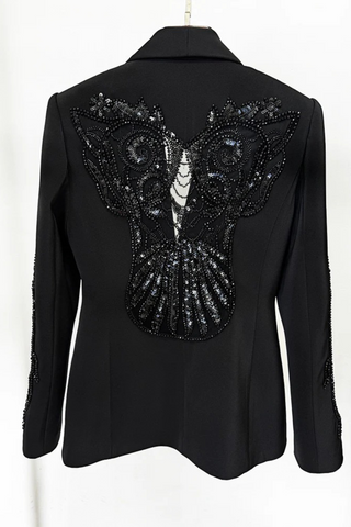 Embellished Blazer & Sheer Wide-Leg Pant Set