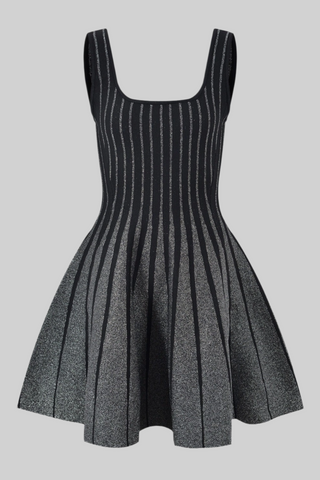 Black-Silver Shiny Knitted Sleeveless Mini Dress