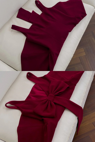 Elegant Burgundy Sleeveless Bow-Back Mini Dress